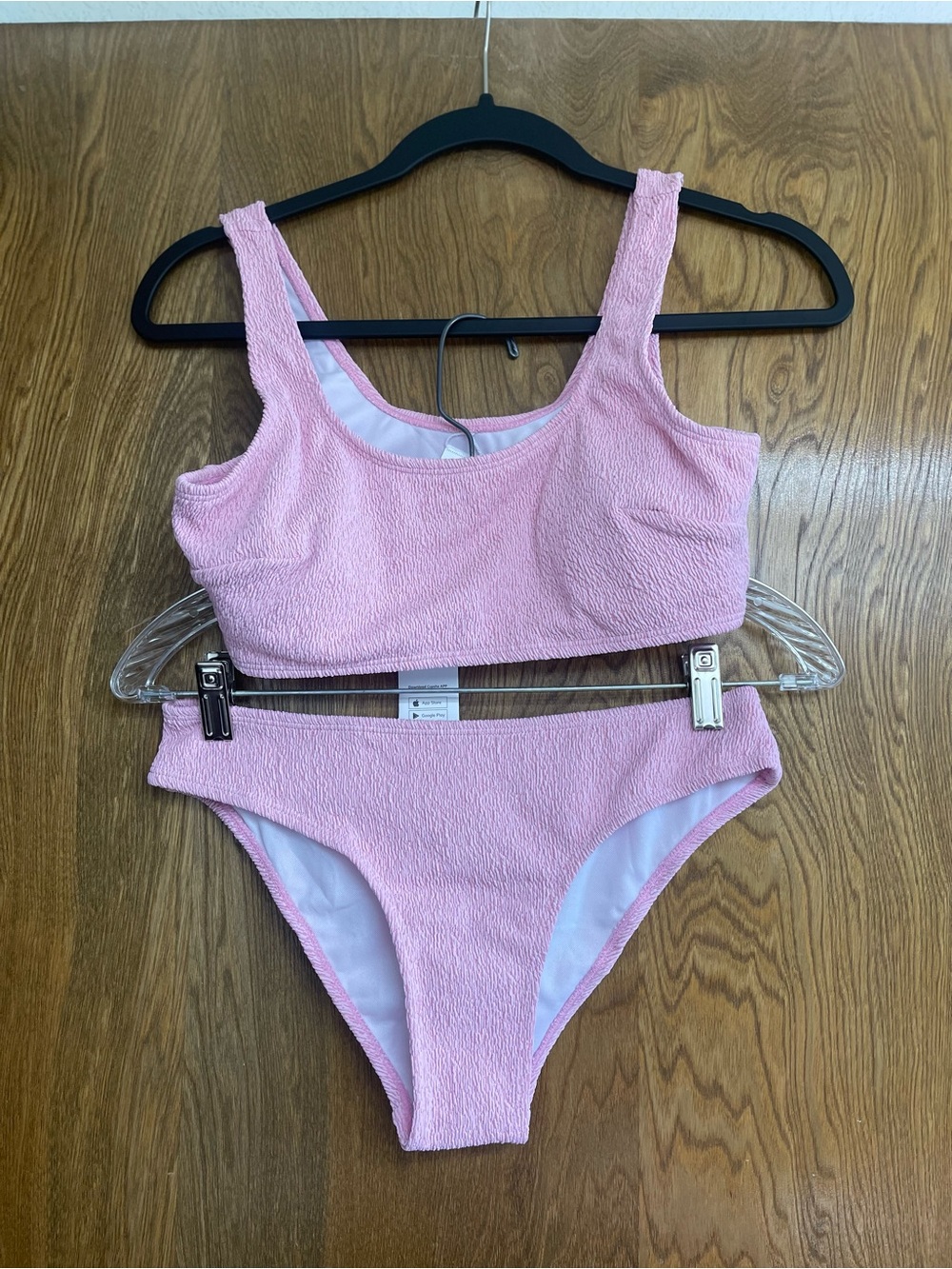 Small Pink swimsuit Textured Two-Piece Bikini Set sporty hipster beachwear